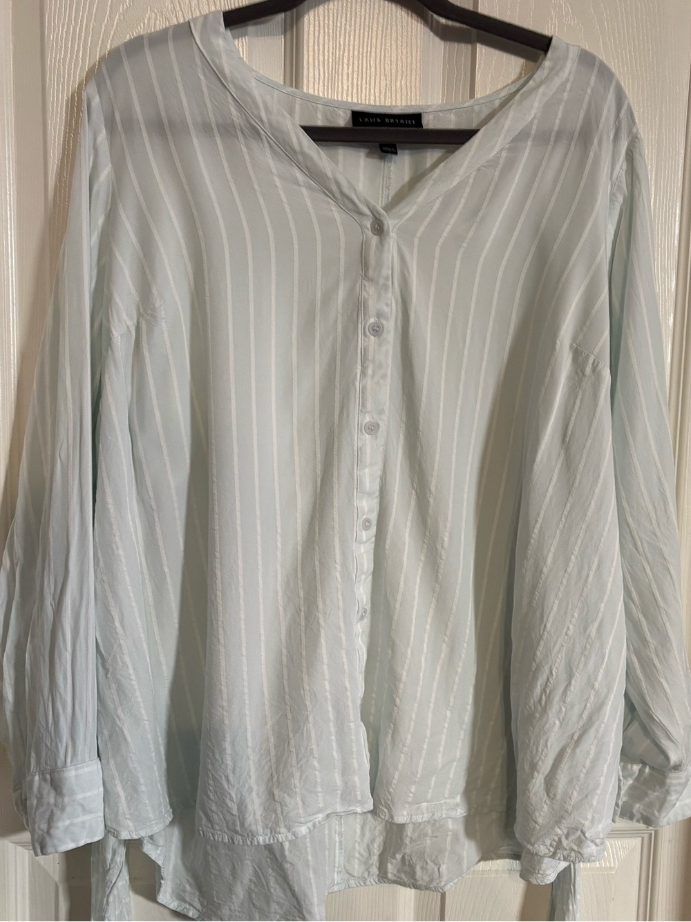 Lane Bryant Pale Mint Striped Button-Down Shirt